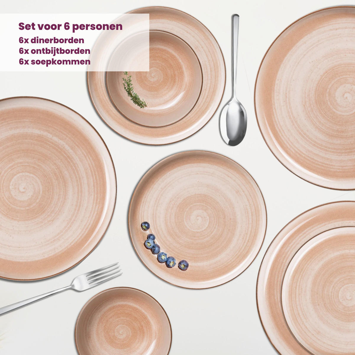 GESCHIRRSET18-TEILIG GESCHIRRSETBaltic Peach - 18-teilig / 6 Personen - Pink, Keramik (2/2/1cm) - Cosy & Trendy