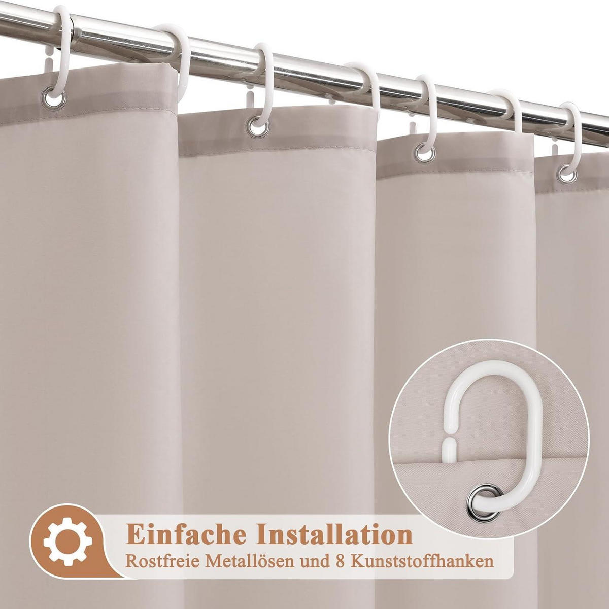 DUSCHVORHANG Sandfarben 120 x 200 cm Wasserdicht Textil - Sandfarben, Textil (120/200cm)