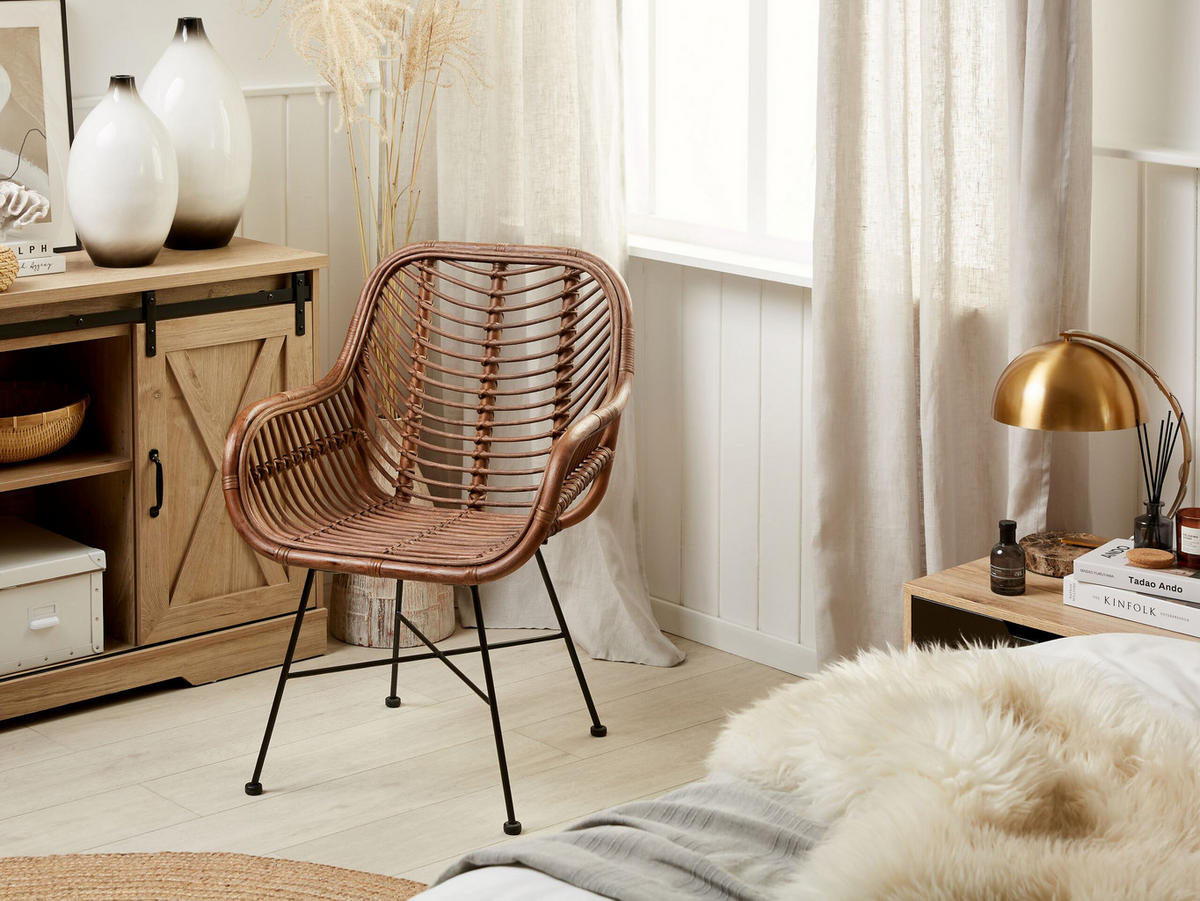RATTANSTUHL Rattan Braun Canora - Braun, Naturmaterialien/Metall (64/89/51cm) - Beliani