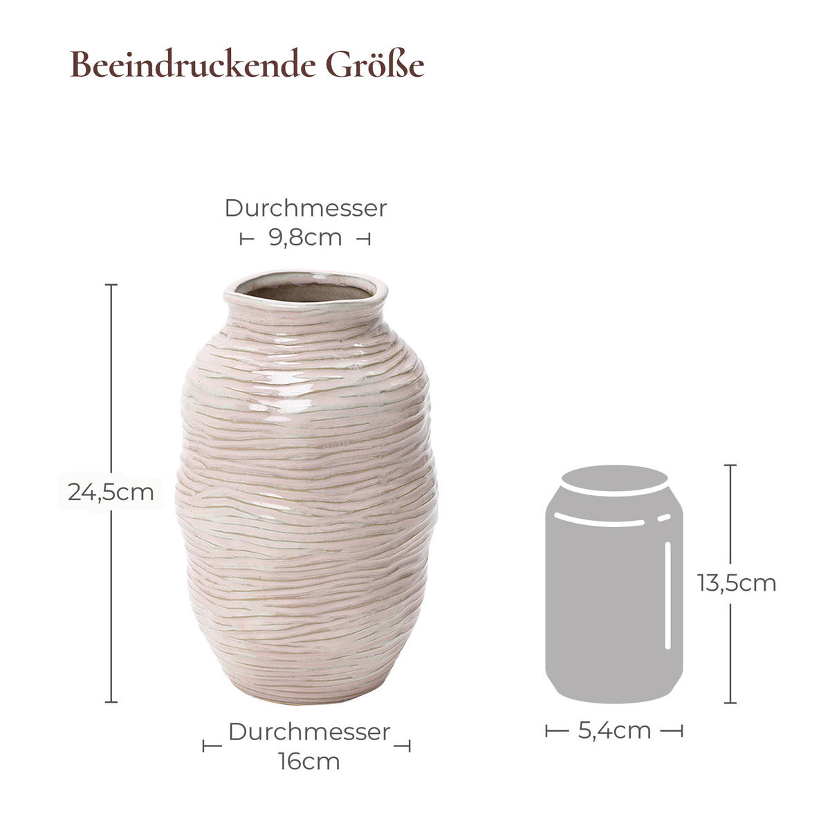 VASE Ø 16 x H 24.5 cm - Roségold, Keramik (24.5cm) - Hometopia
