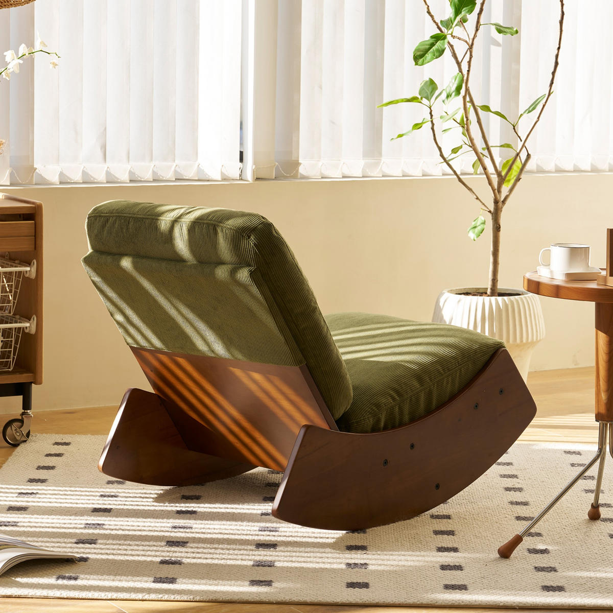 SCHAUKELSTUHL Schaukelsessel ohne Armlehnen,ergonomisch,gepolstertem Kissen,Cordstoff, Grün - Grün, Holz (61.5/71.9/89.9cm) - LVHOM