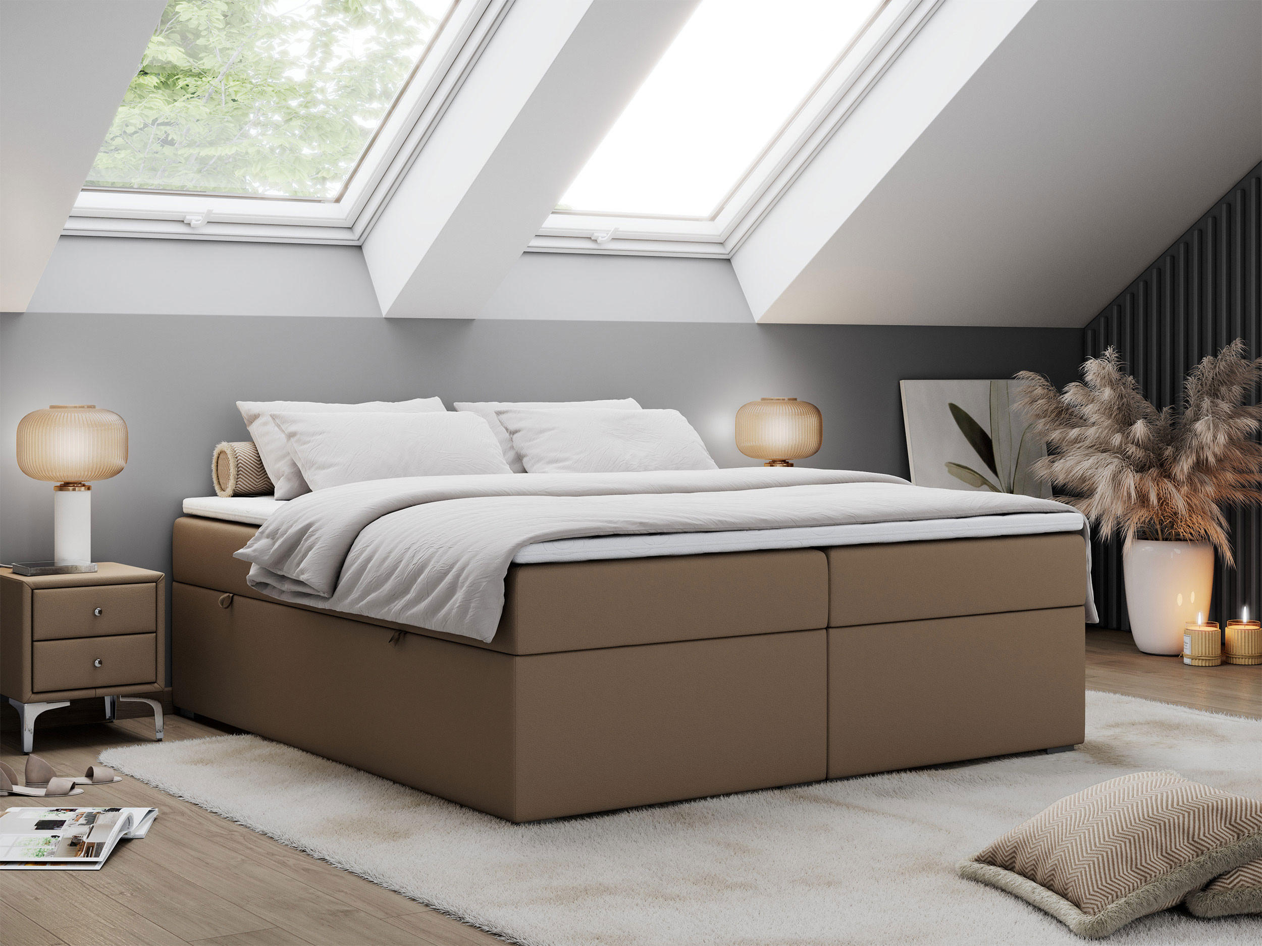BOXBETT BESS 140/200 Braun Kunstleder - H3 - Braun, Holz/Textil (140/200cm) - MKS
