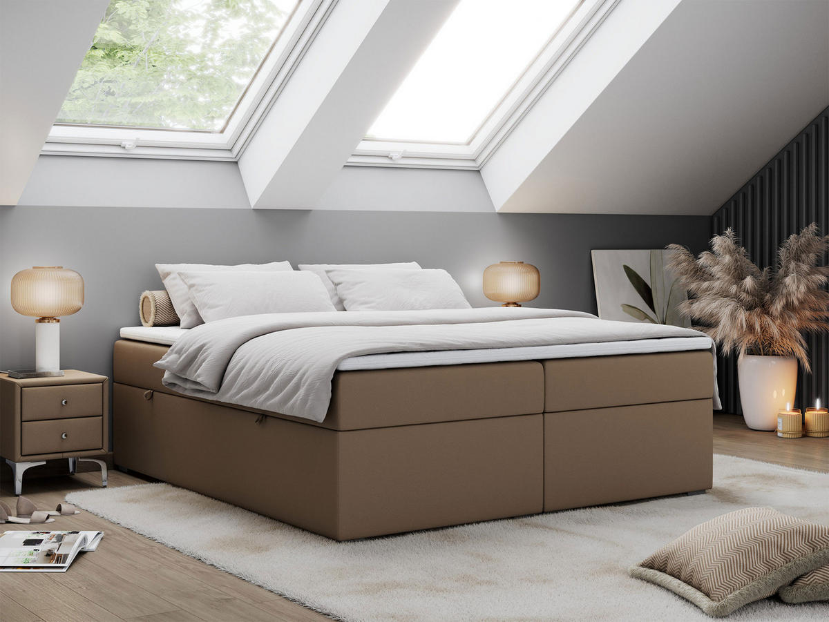 BOXBETT BESS 140/200 Braun Kunstleder - H4 - Braun, Holz/Textil (140/200cm) - MKS