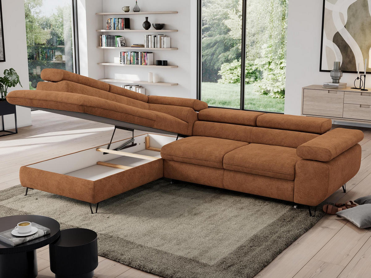 ECKSOFA PEDRO L Orange Struktur - Links Seite - Schwarz/Orange, Textil/Metall (208/273cm) - MKS