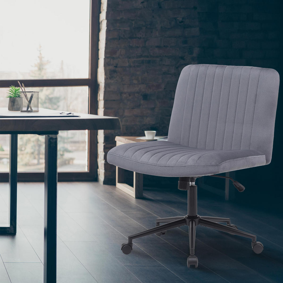 BÜROSTUHL Lynox Samt dunkelgrau - Dunkelgrau/Schwarz, Metall (62/98/65cm) - TPFLiving