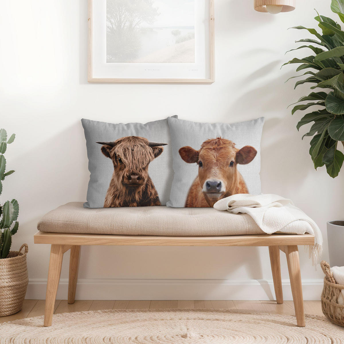 DEKOKISSEN 2er-Set Hochlandrind Kuh Duo 50/50 cm - Braun, Textil (50/50cm) - Bilderwelten