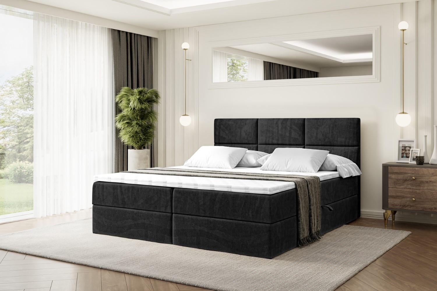 BOXBETT mit Matratze H3 und Lattenrost - OHIO - 120x200 cm Schwarz - Schwarz, Holzwerkstoff (120/200cm) - ALTDECOR