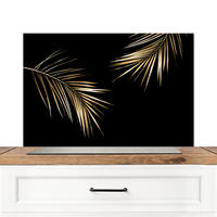 SPRITZSCHUTZ KÜCHE Blätter - Pflanzen - Gold - Schwarz - Luxus 90x60 cm - Goldfarben, Metall (90/0.3/60cm) - MuchoWow