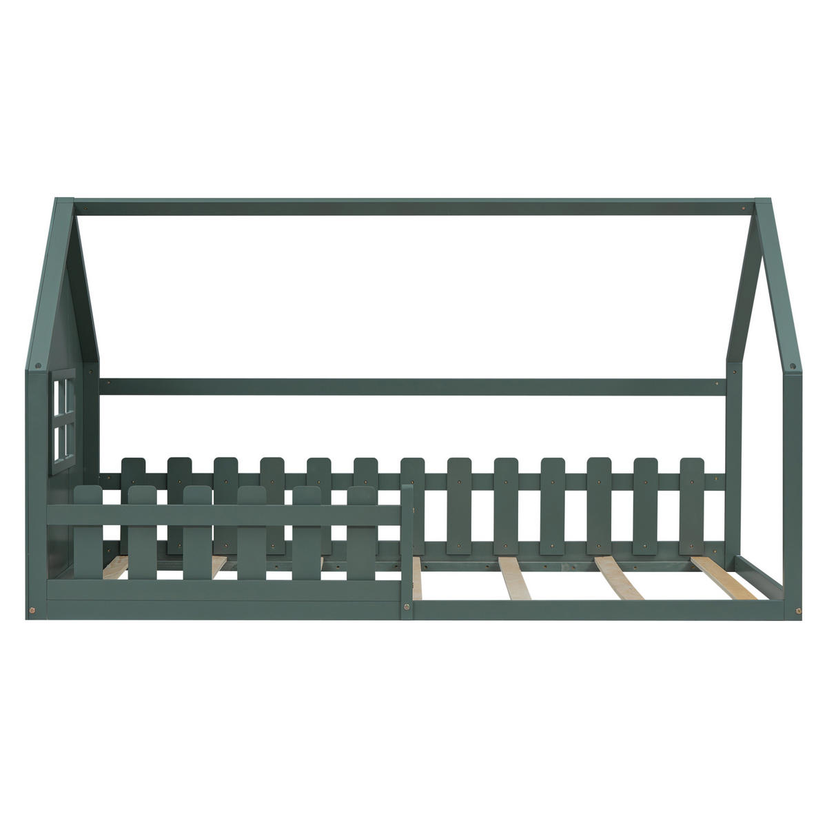 POSTELJA v obliki hiše 90/200 cm zelena za otroško sobo iz bora in MDF - zelena, les (90/200cm) - OKWISH