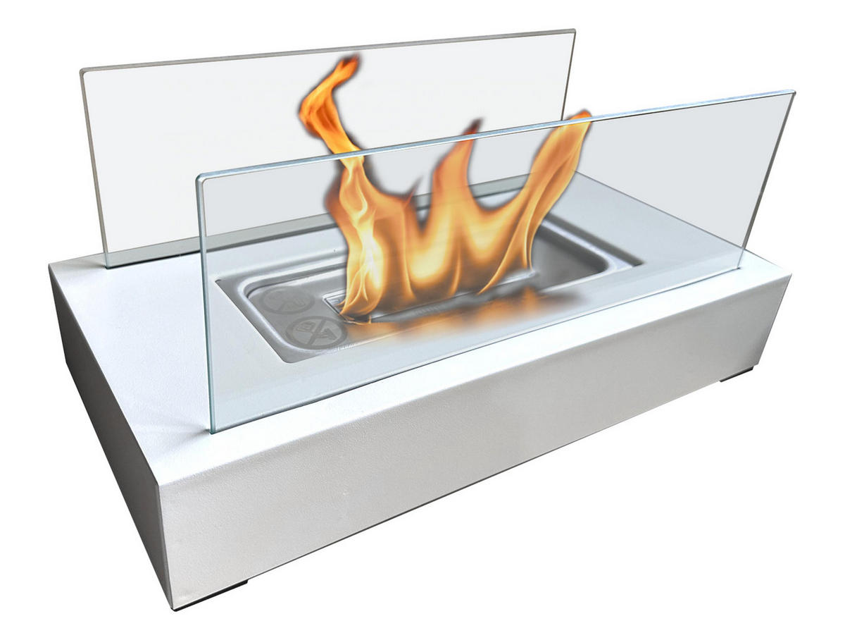BIOETHANOL-KAMIN Weiß Tischmodell inklusive 0.18 L Brennblock - Weiß, Glas (35/15/18cm) - Purline