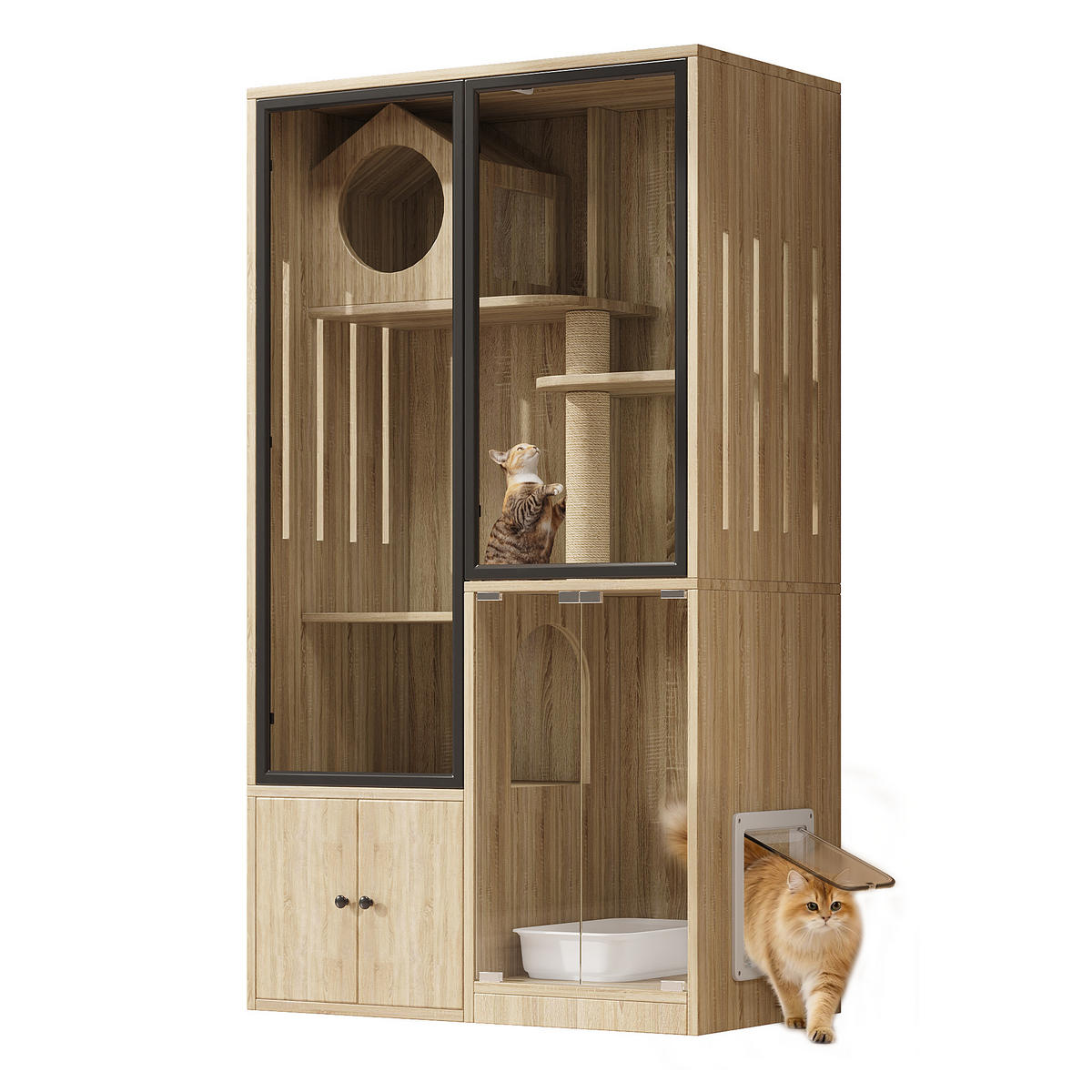 VITRINE Naturfarben 90×50×160 cm aus MDF mit Glasfronten und verriegelbarer Tür - Naturfarben, Holzwerkstoff (90/160/50cm) - Luhomfu