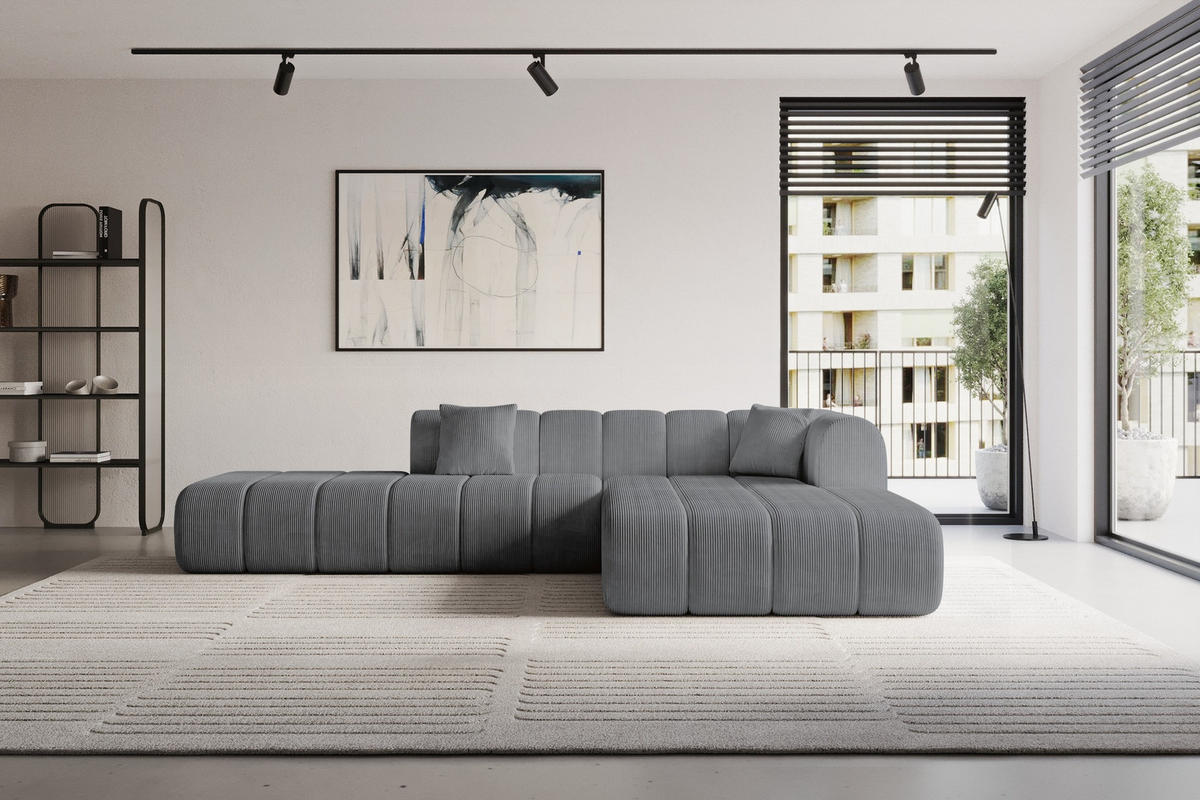 ROHOVÁ SEDAČKA s otomanem, pravá BILA-L 289x176x71 Tmavě šedá Manšestr - černá/tmavě šedá, kompozitní dřevo/textil (289/176cm) - ALTDECOR