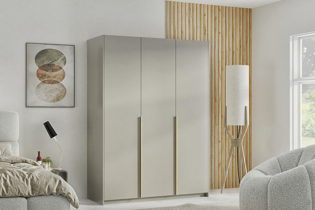 DREHTÜRENSCHRANK Apollonia ohne Spiegel 150x204cm 3-türig, kaschmir, goldene Griffe - Kaschmir/Goldfarben, Kunststoff (58/205/150cm) - Margaret Hadas24