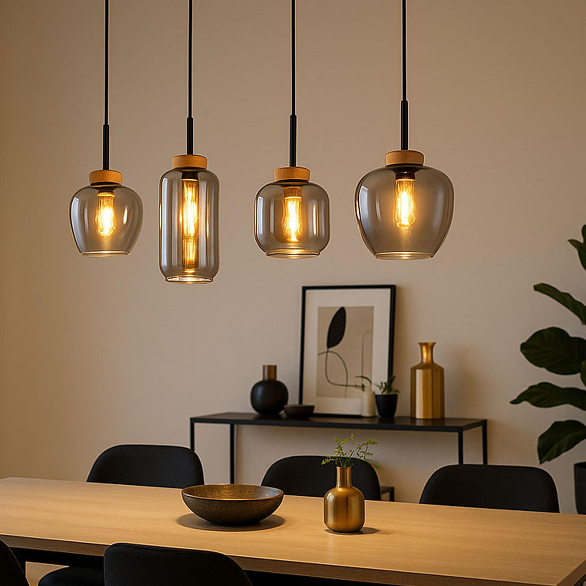 PENDELLEUCHTE Metall Schwarz-matt Rauchglas 4-Flammig - Schwarz, Glas (96/23/120cm) - Globo Lighting