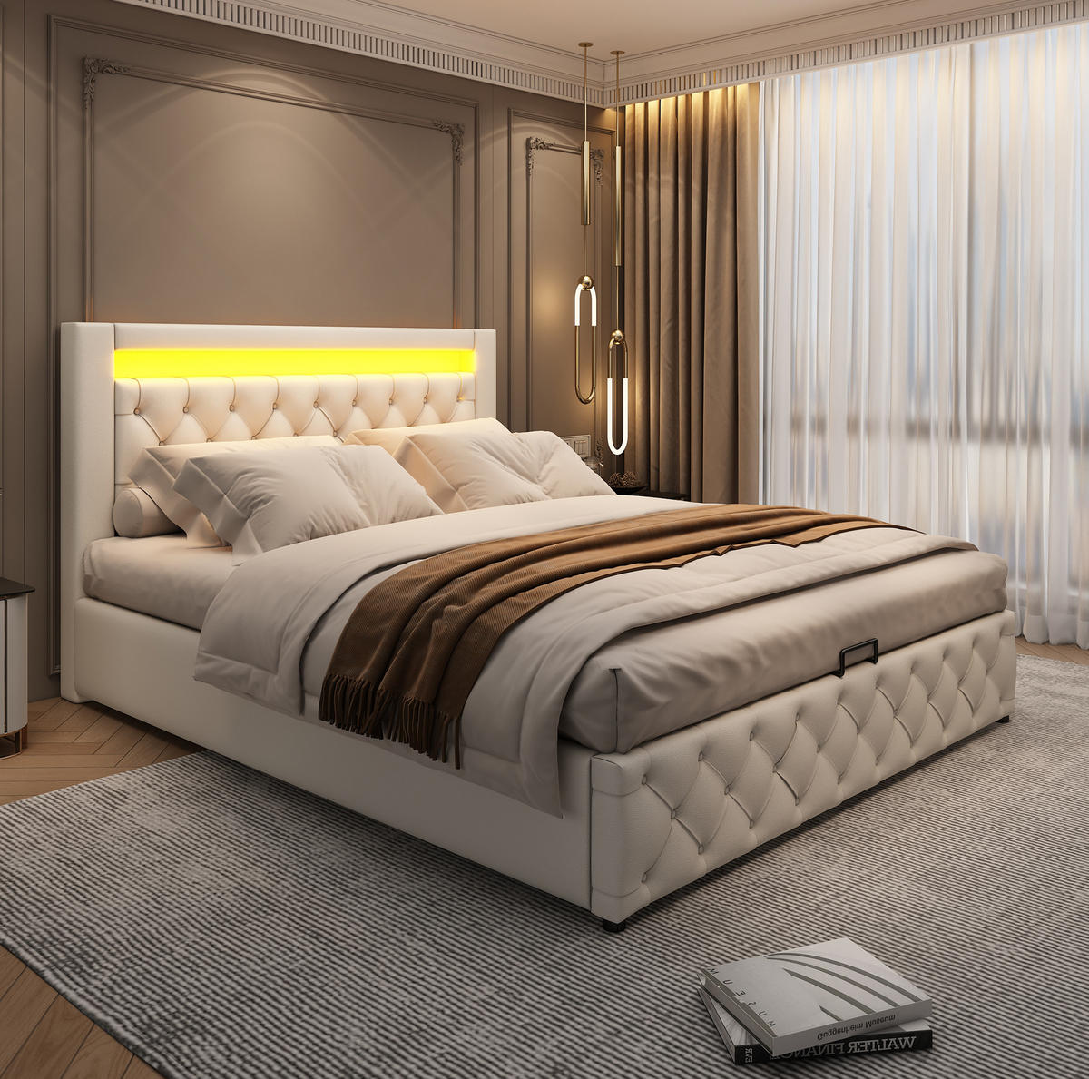 BETT mit Stauraum 140x190 cm PU White - Weiß, Metall (140/190cm) - Meubliv