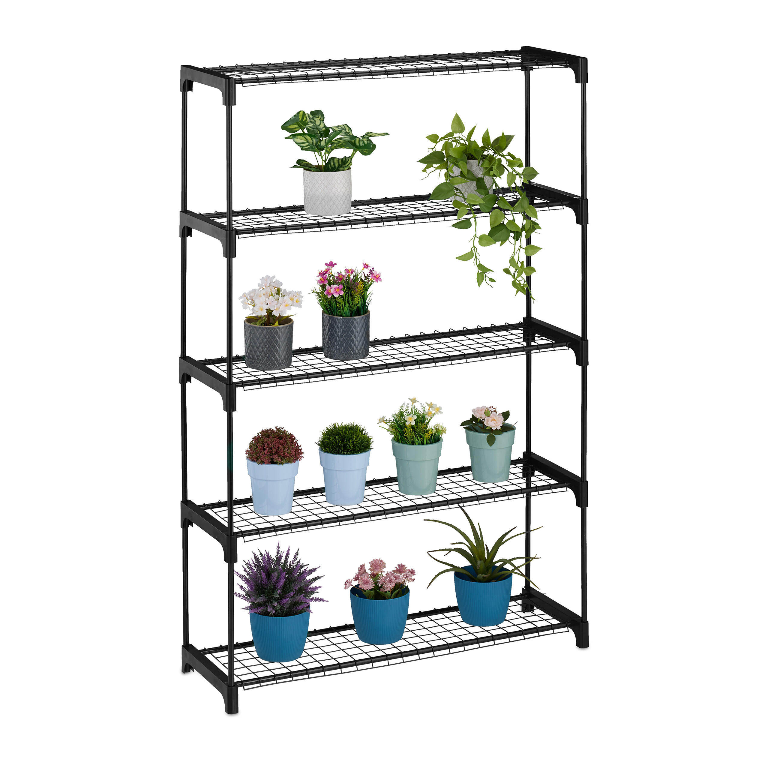 BLUMENREGAL - Schwarz, Kunststoff/Metall (91/140/28cm) - Relaxdays