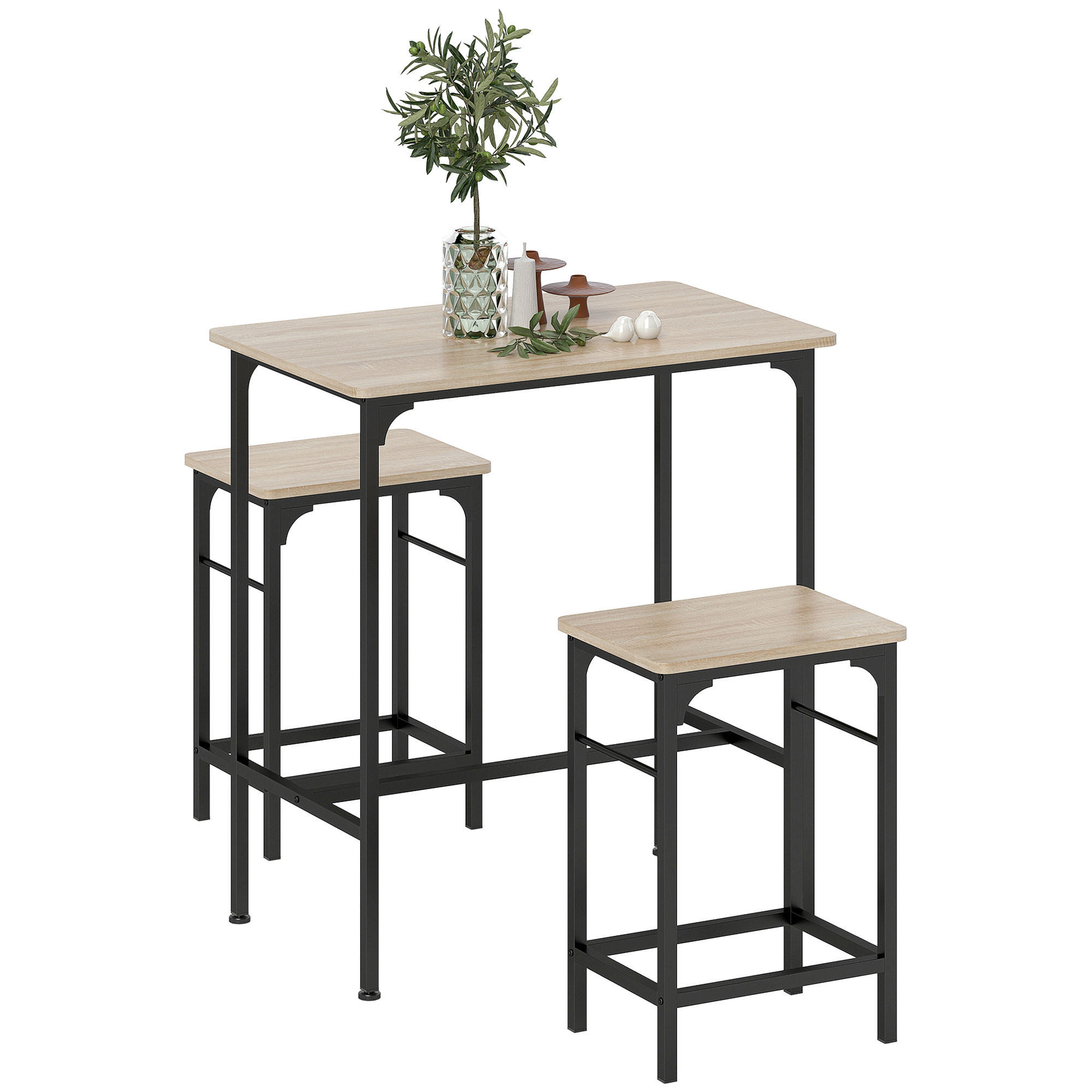 BARTISCH Set Bartisch mit Barhocker-Set, Naturholz - Naturfarben, Holz (80/87/50cm) - HOMCOM
