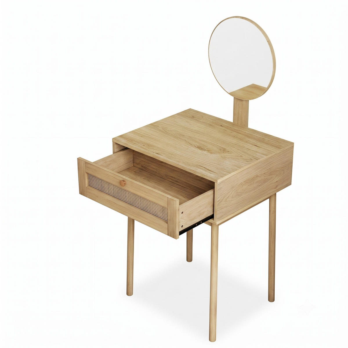 SCHMINKTISCH Rattan Eiche Optik mit Spiegel & Schublade Boho Kompakt - Eichefarben, Holzwerkstoff (60/128/50cm) - Urban Meuble