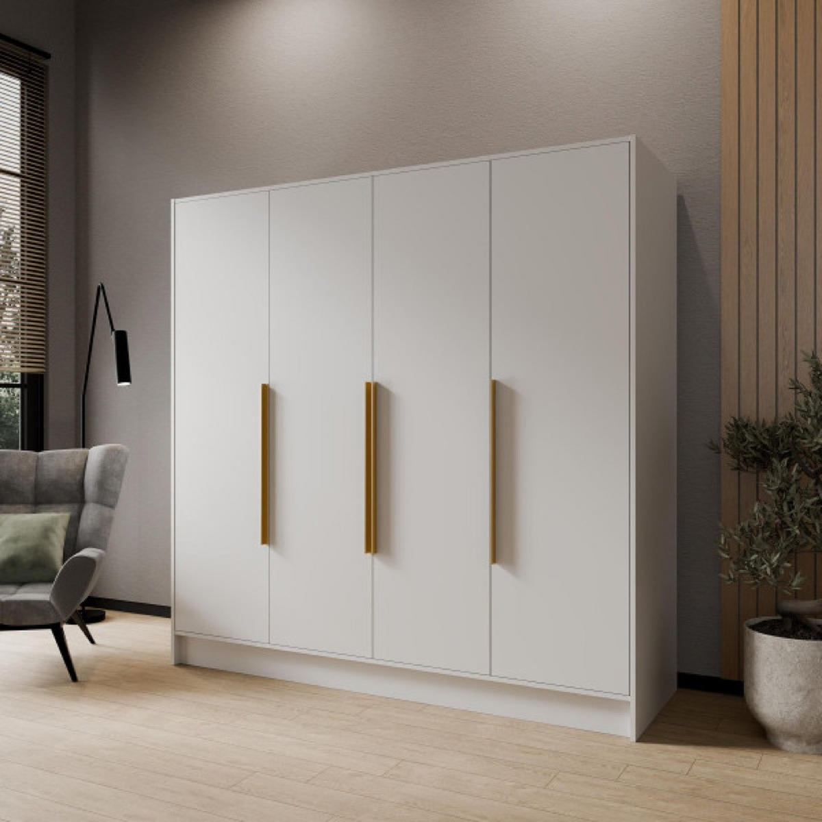 SCHRANK Weiß ORTO 200 G Glatt Ohne Spiegel Mit Goldenen Griffen - Goldfarben/Weiß, Holzwerkstoff (200/200/51cm) - Sepro Meble