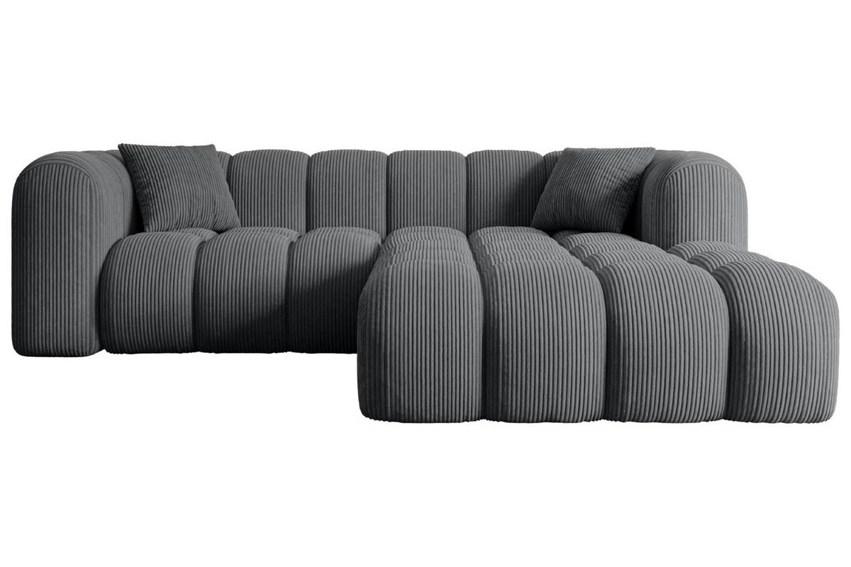 ECKSOFA Ottomane Rechts OLEA-L1 - 231x173x74 cm Dunkelgrau Cord - Dunkelgrau/Schwarz, Holzwerkstoff/Kunststoff (231/173cm) - ALTDECOR