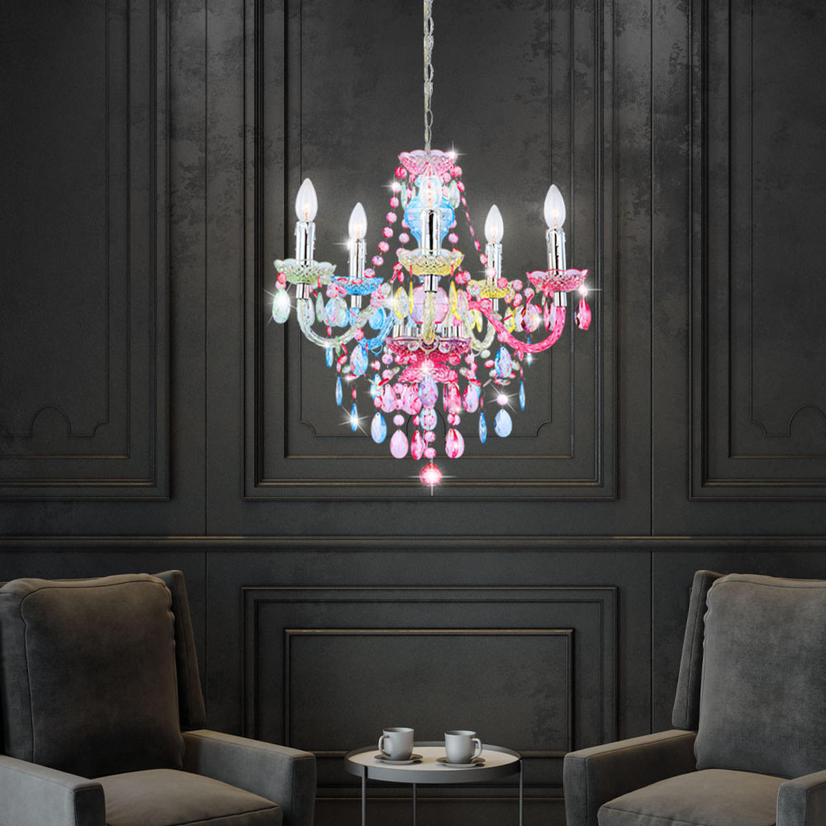 KRONLEUCHTER Metall Acryl Bunt - Multicolor, Metall (51/51/149cm) - Globo Lighting
