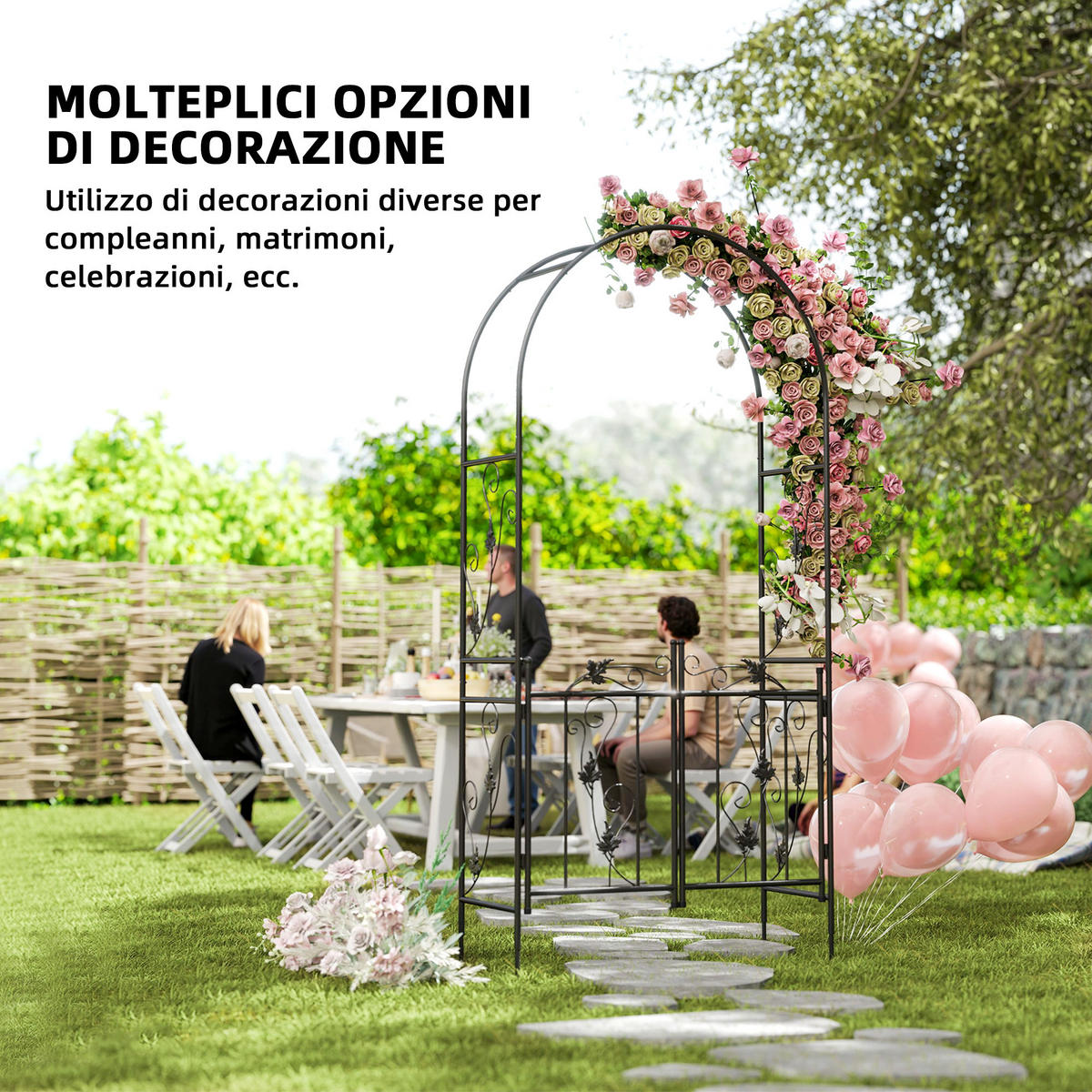 GARTENBOGEN,MIT Tor Metallspalier 2,2x1m,schwarz - Schwarz, Metall (58/16/91cm) - Vallsero