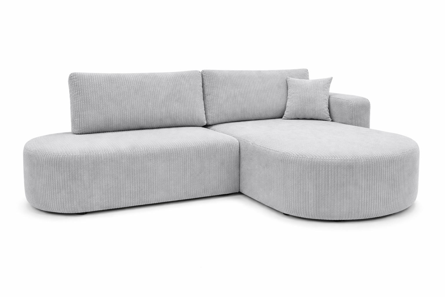 ECKSOFA Mit Schlaffunktion Und Bettkasten, Cordstoff Poso, Hellgrau, Rechts, ROUND ONE OPEN XL - Hellgrau, Holz (262/175cm) - Kaiser Möbel