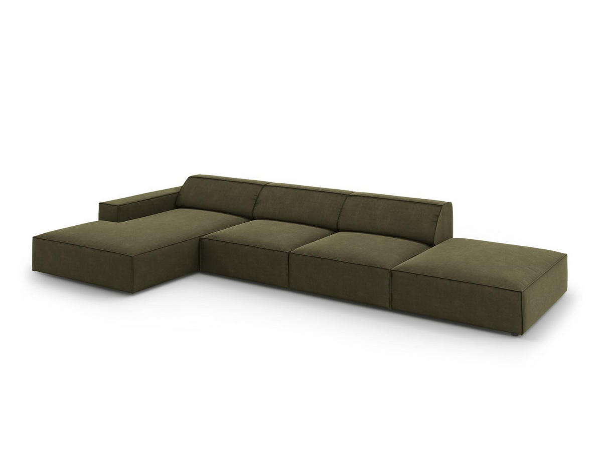 ECKSOFA links Jodie aus Samt grün 5 Sitzplätze - Grün, Textil (166/341cm) - Micadoni