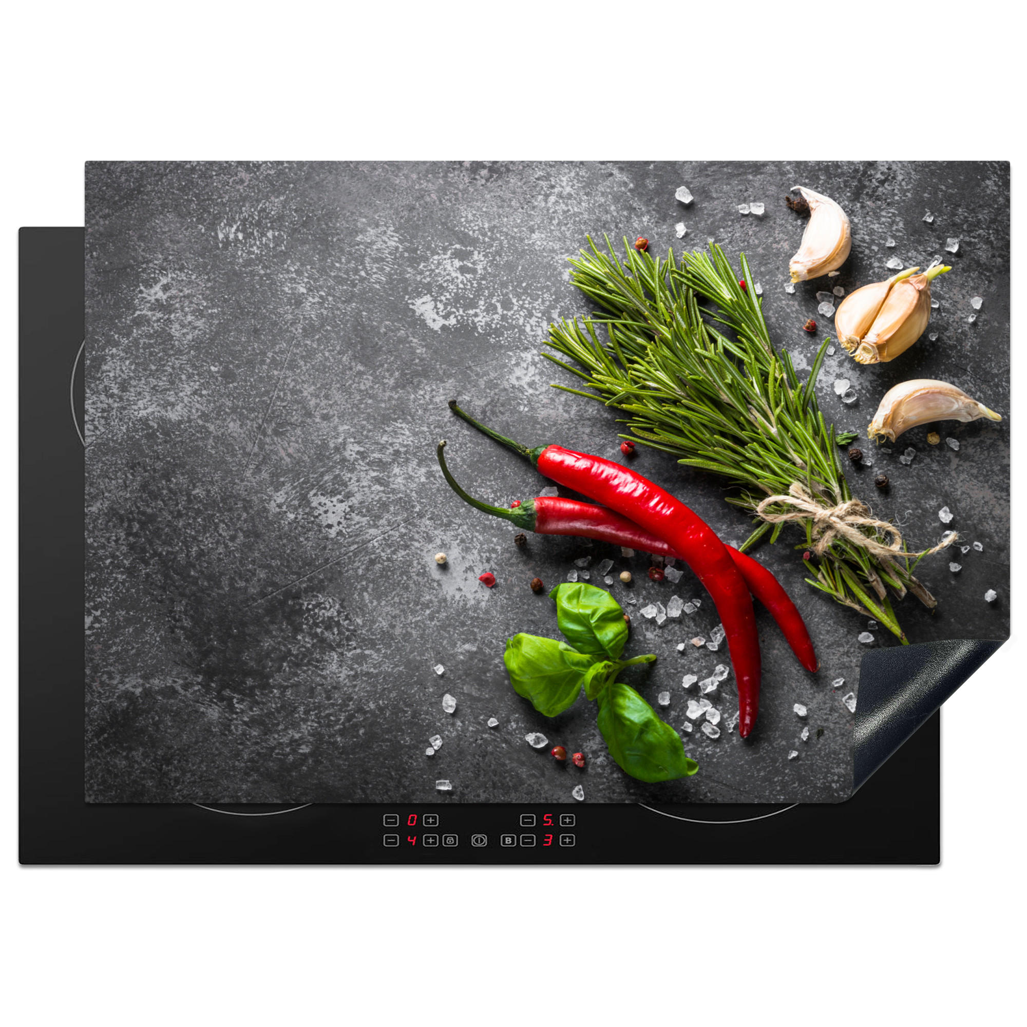 MuchoWow KRYT NA INDUKČNÍ DESKU Pepř - Bylinky - Koření - Beton 75x52 cm