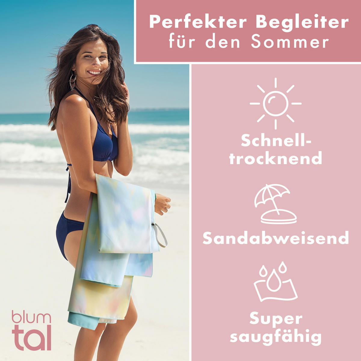 STRANDTUCH Thor 90/180 cm, Aquarellfarben - Multicolor, Textil (90/180cm) - Blumtal