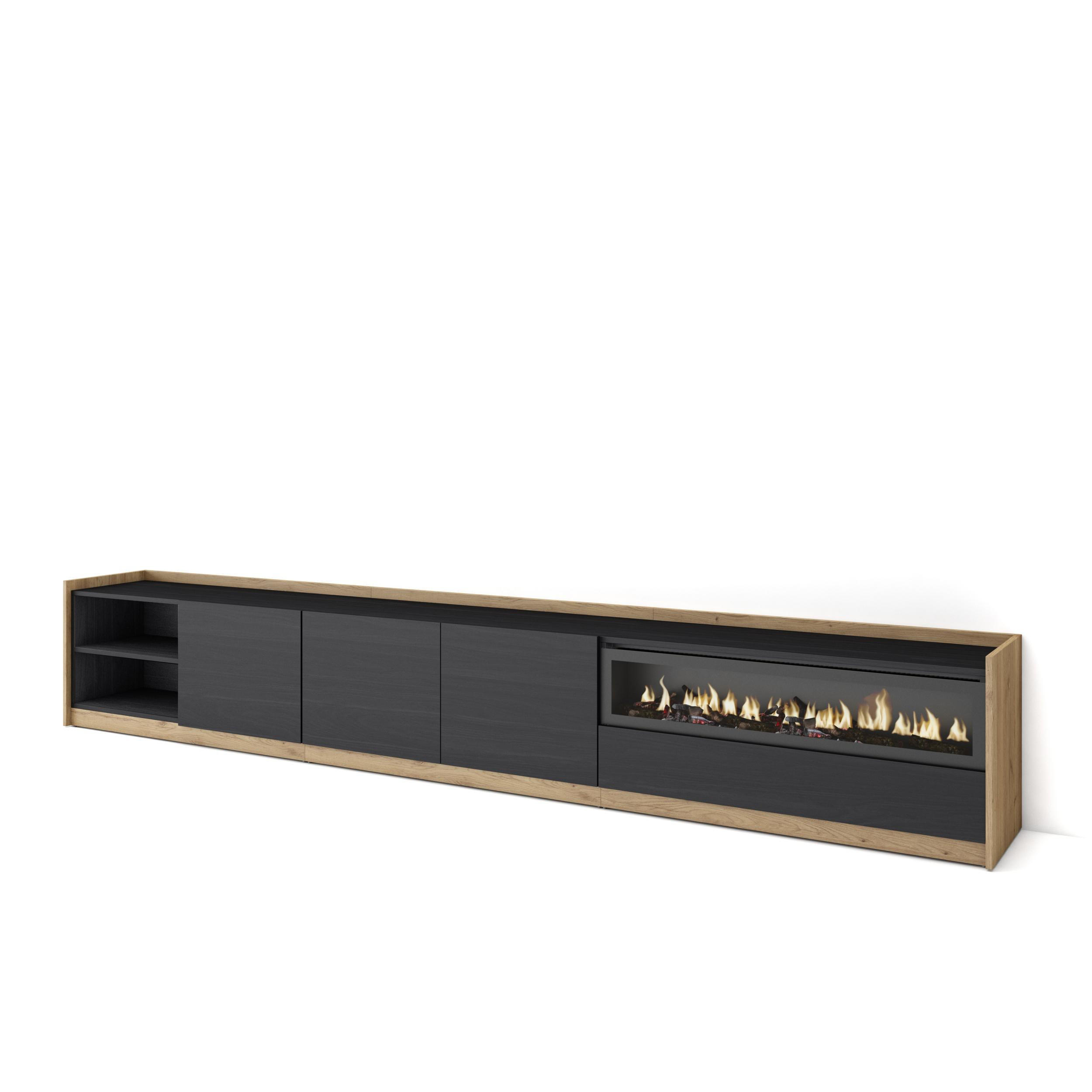 TV-SCHRANK, Lowboard, Schwarz Eiche, Elektrokamin, 310/37/50cm - Schwarz, Holzwerkstoff (310/50/37cm) - Skraut Home