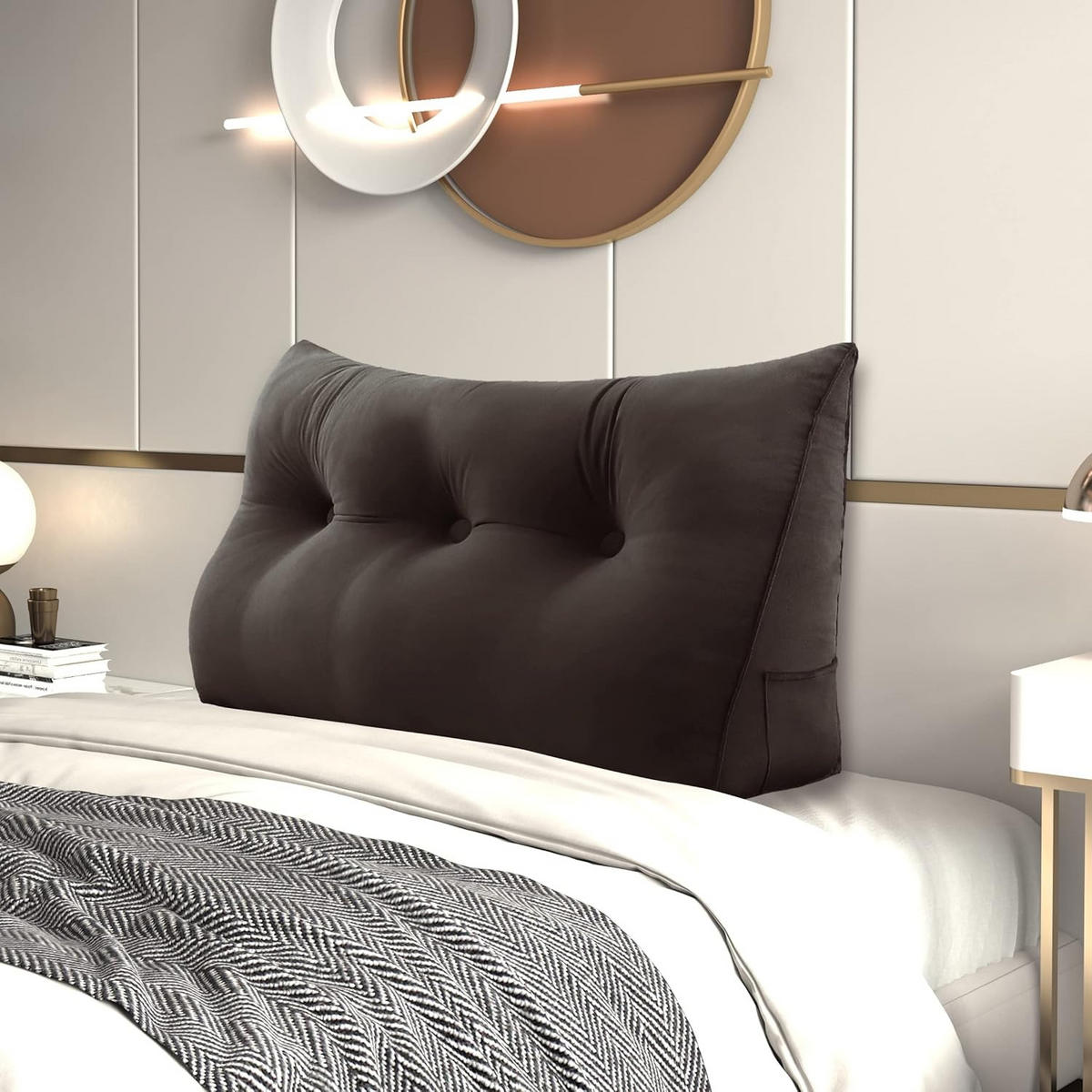 RÜCKENKISSEN für Bett Samt Braun 100 cm - Haselnussfarben, Textil (50/100cm) - Vercart