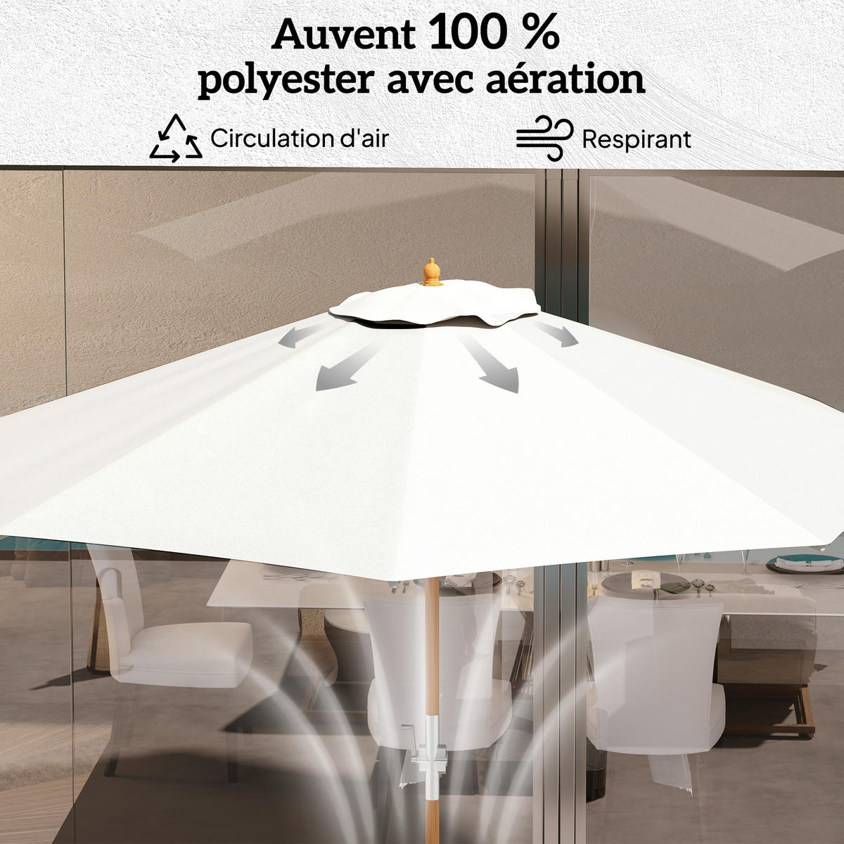 SONNENSCHIRM rund Ø270/250 cm DE-11501 Holz Beige - Beige, Textil (270/270cm) - ComfortXL