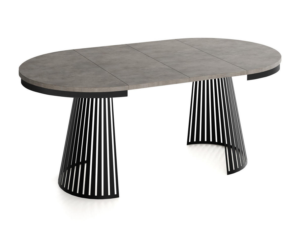 ESSTISCH Naro rund ausziehbar mit Schwarzem Lamellen-Metallgestell, Beton-Optik Dunkelgrau 120-200/120/76 cm - Dunkelgrau/Schwarz, Holzwerkstoff/Metall (120/120/76cm) - WFL GROUP