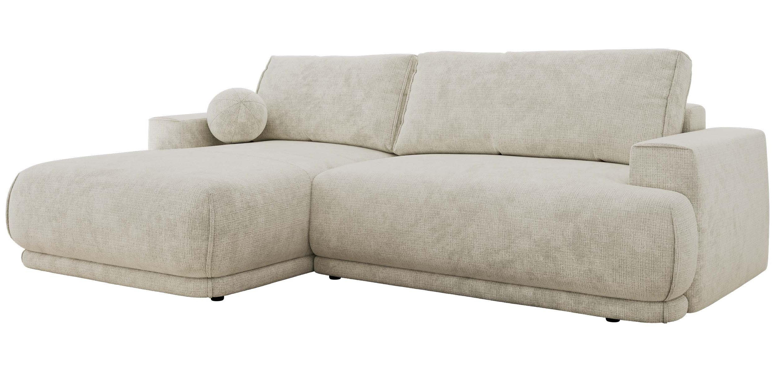 ECKSCHLAFSOFA RINA L Creme Schenille grob gewebt - links - Creme/Schwarz, Kunststoff/Textil (267/170cm) - MKS