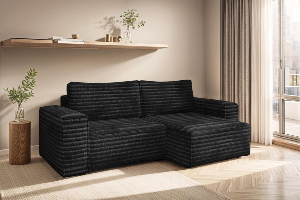 ECKSOFA Schlafsofa Madlen - Schwarz, Holzwerkstoff/Textil (248/140cm) - Fun Möbel