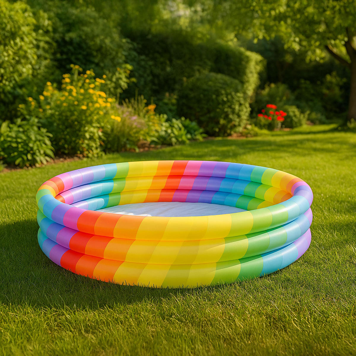 PLANSCHBECKEN Regenbogen rund Ø 168 x 38 cm mit Glitzerdesign und 3 Luftringen - Multicolor, Kunststoff (168/168/38cm) - Avenli