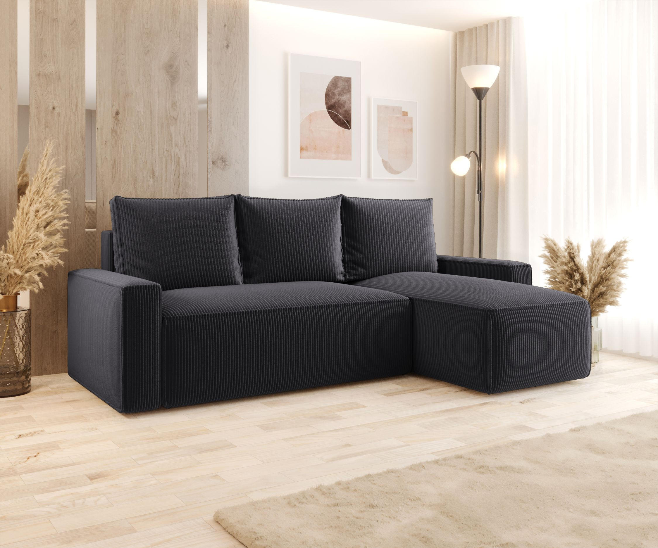 ECKSOFA mit Schlaffunktion SAVIO Poso 34 Rechts - Graphitfarben, Textil (232/140cm) - Bedante