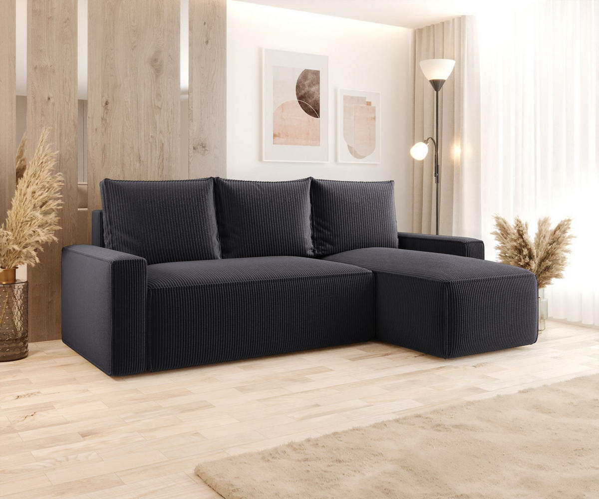ECKSOFA mit Schlaffunktion SAVIO Poso 34 Rechts - Graphitfarben, Textil (232/140cm) - Bedante
