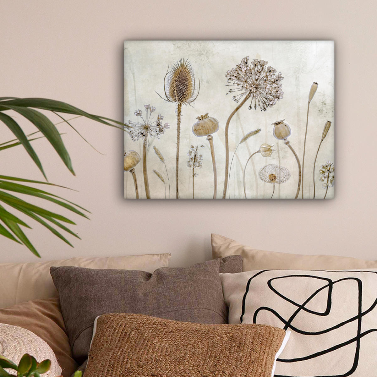 LEINWANDBILD Blumen - Aquarell - Stilleben - Braun - Vintage Wandbild 40x30 cm - Beige, Textil (40/30cm) - MuchoWow