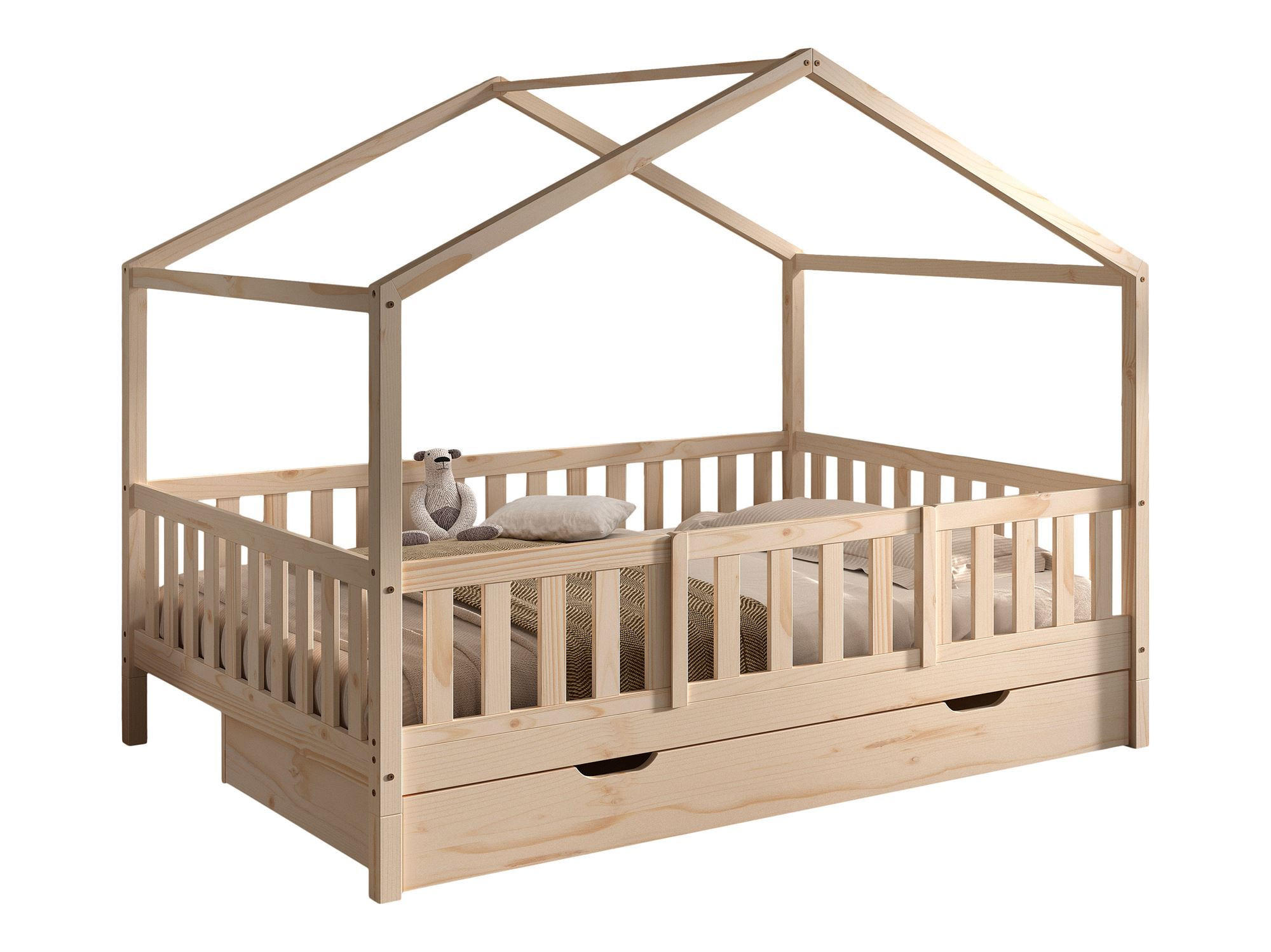 HAUSBETT Kapua 140x200 mit Bettschublade Rausfallschutz Kiefer massiv - Kieferfarben, Holz (140/200cm) - 58aufmkessel