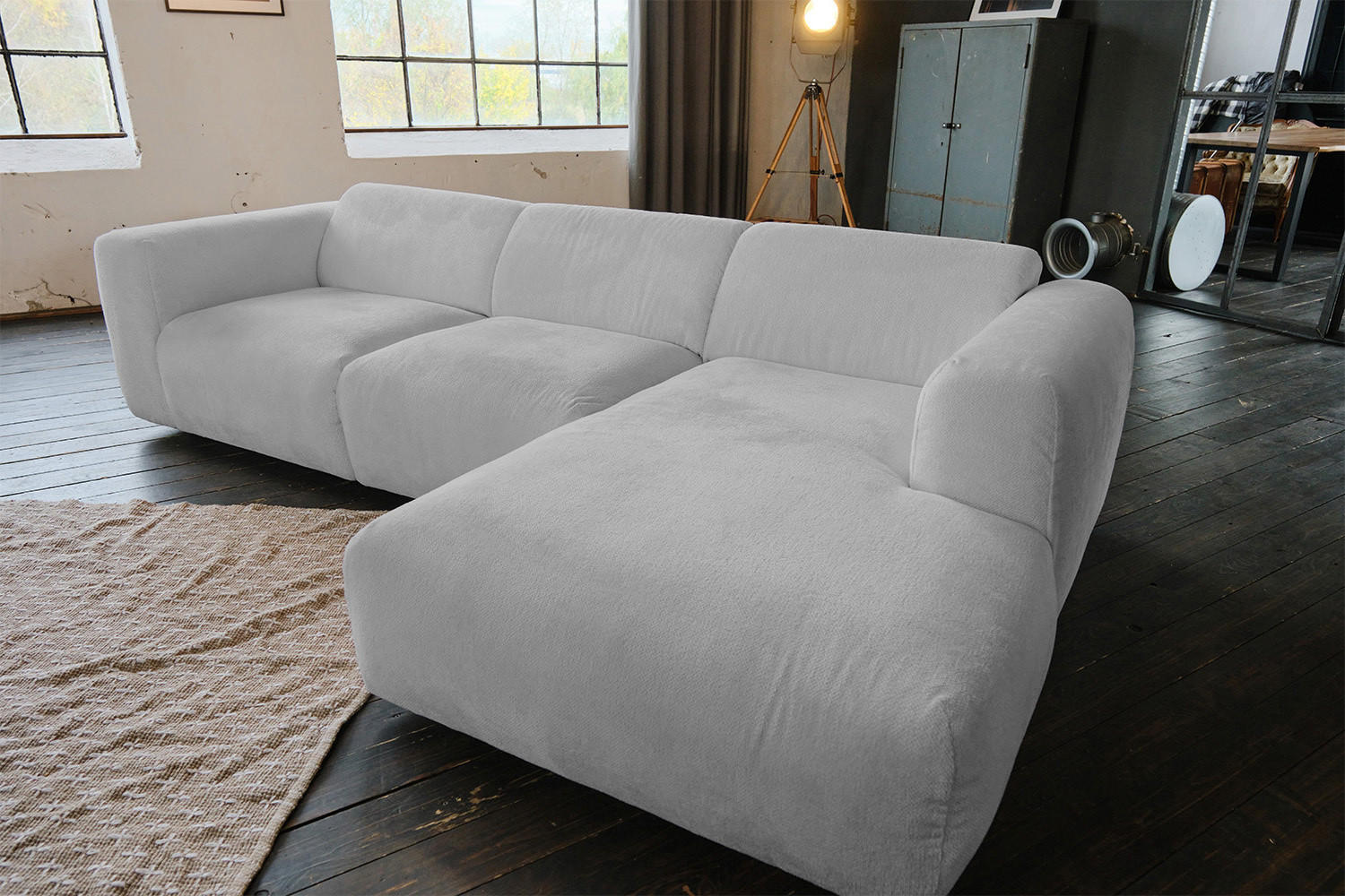 ECKSOFA VALAR Silber Webstoff - Silberfarben/Schwarz, Textil (280/165cm) - KAWOLA