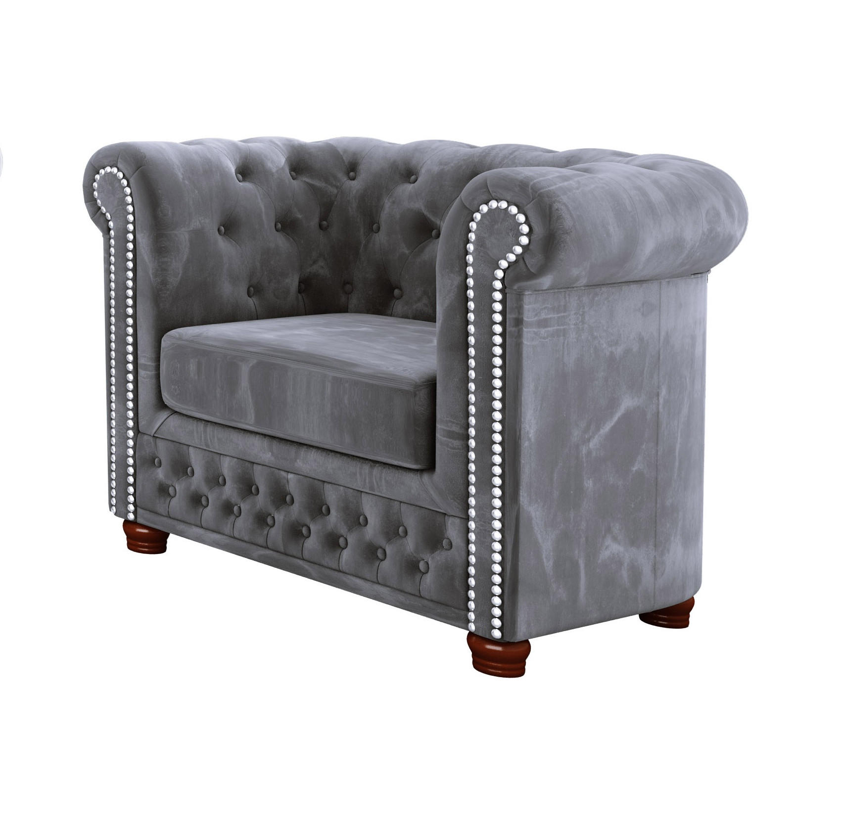 CHESTERFIELD-SESSEL Lauren Grau Samt - Braun/Grau, Holz/Textil (94/72/86cm) - S-Style Möbel