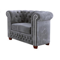 CHESTERFIELD-SESSEL Lauren Grau Samt - Braun/Grau, Holz/Textil (94/72/86cm) - S-Style Möbel
