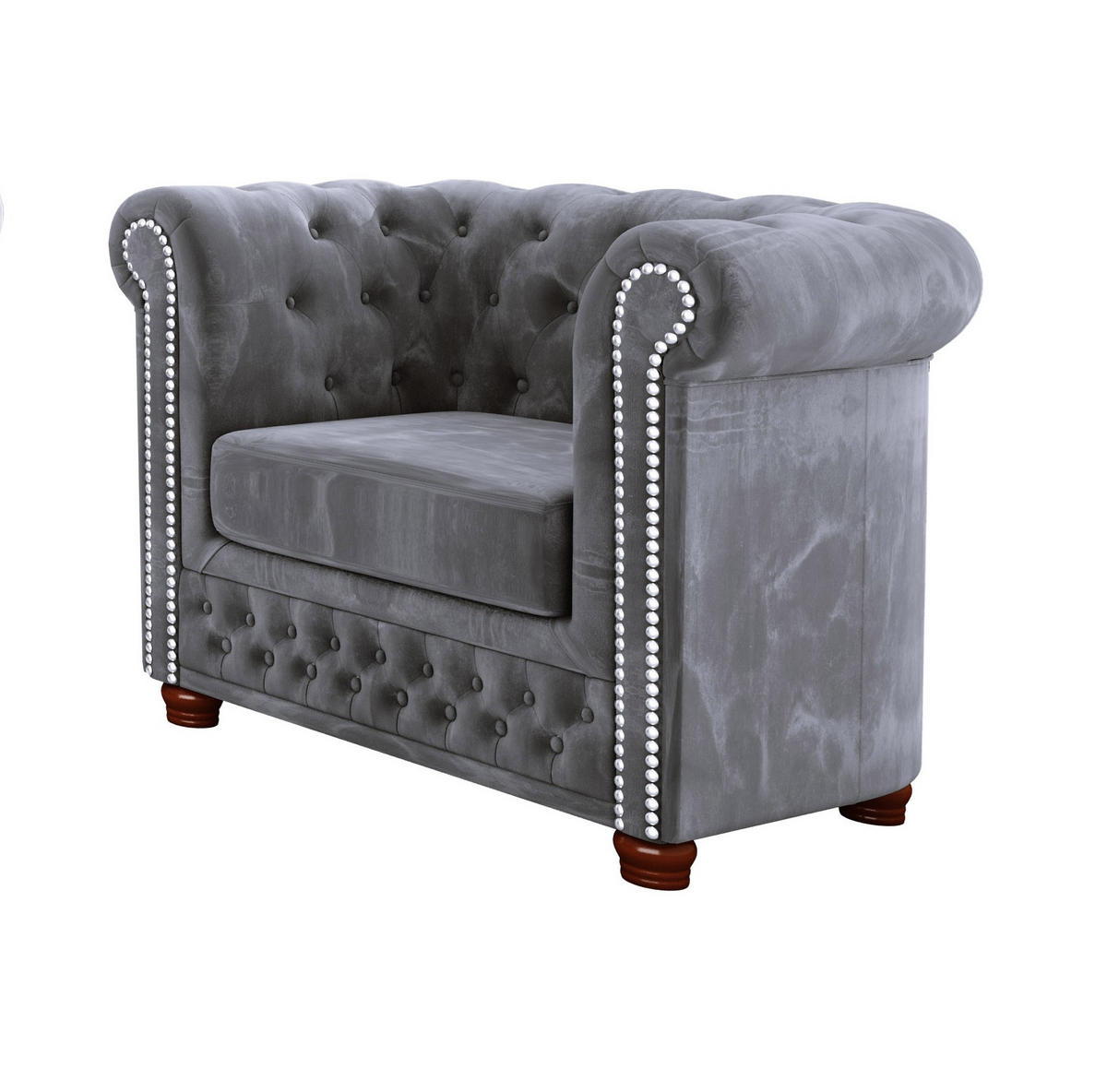 CHESTERFIELD-SESSEL Lauren Grau Samt - Braun/Grau, Holz/Textil (94/72/86cm) - S-Style Möbel