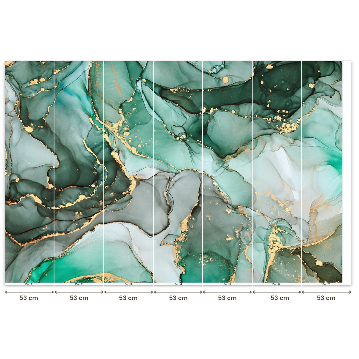 TAPETE - Gold - Marmor - Grün - Luxus - Marmoroptik - Grau - 350x240 cm - Grün, Papier (350/240cm) - OnlyWow
