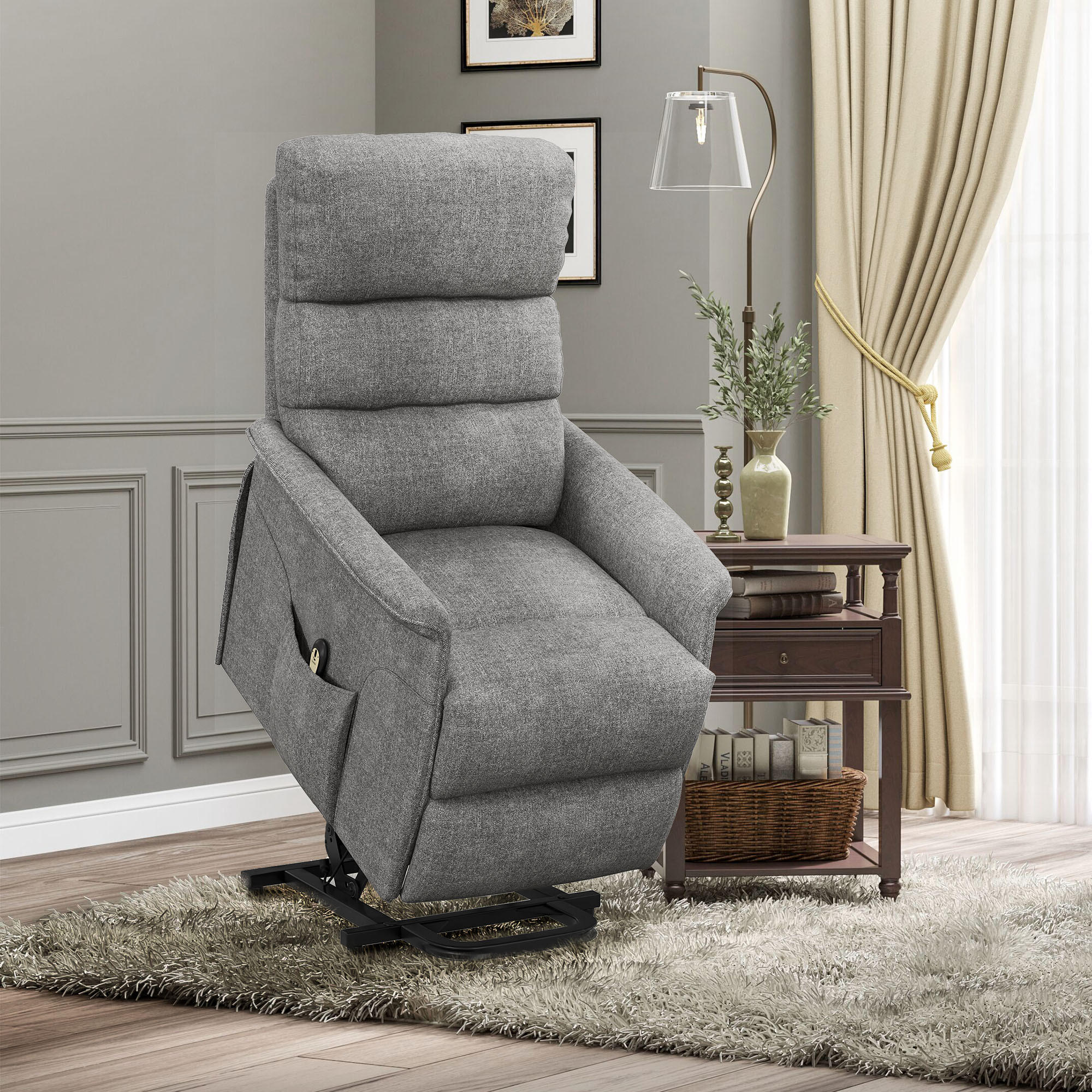 FERNSEHSESSEL MIT AUFSTEHHILFE, Grau, Polyester, Stahl - Grau, Kunststoff (90/96/66cm) - HOMCOM