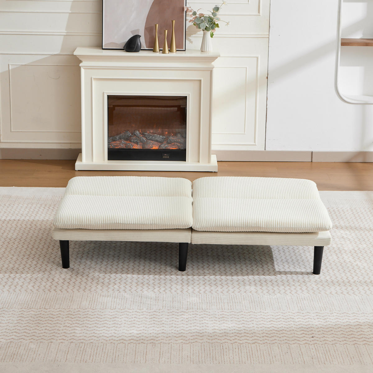 SOFA mit verstellbarer Rückenlehne und Kord-Samtbezug - Beige, Textil (168/67/86cm) - EVRYAE