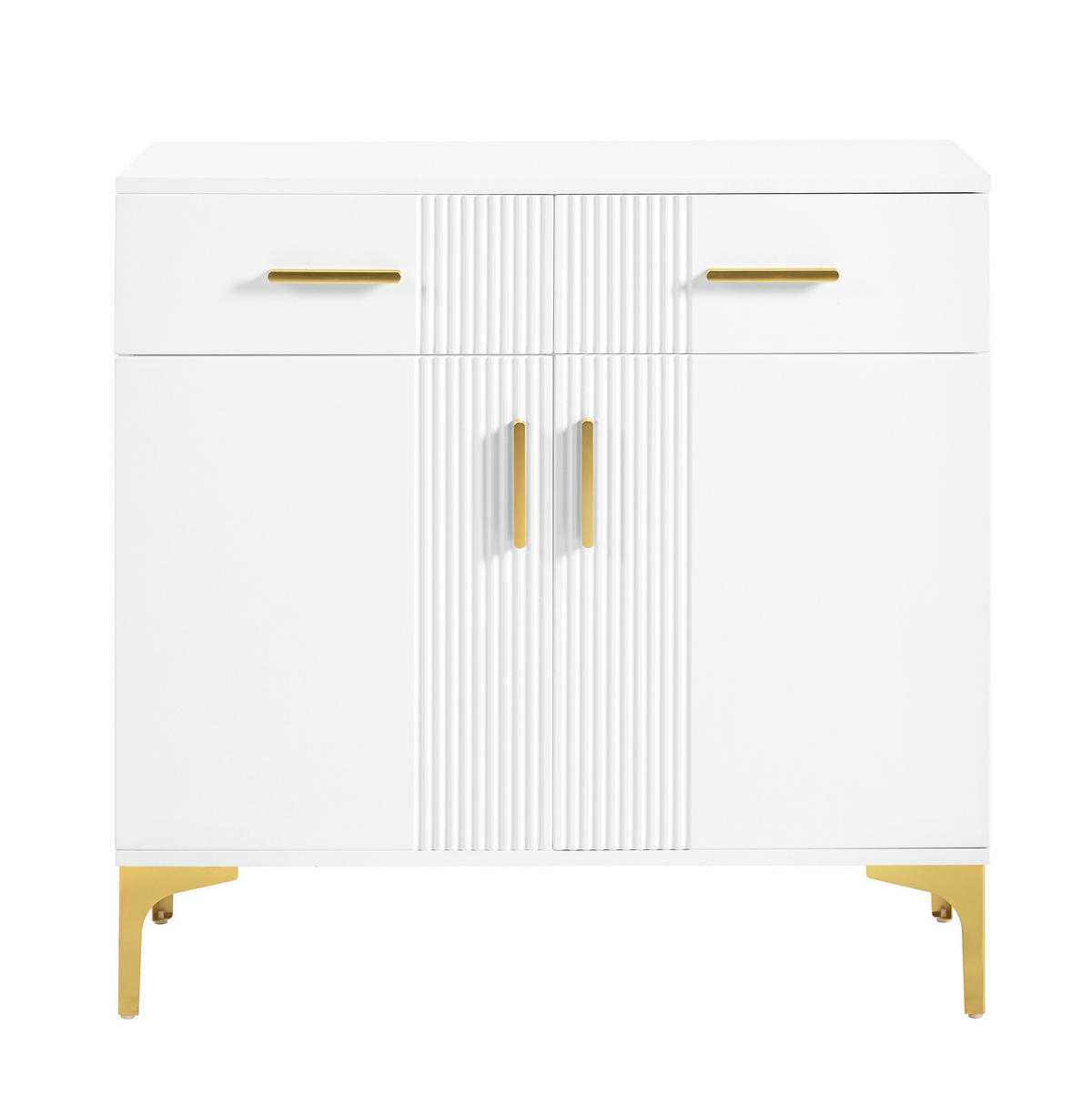 SIDEBOARD 80/35/79,5 cm weiß aus MDF mit 2 Türen, 2 Schubladen und Kippsicherung - Weiß, Holzwerkstoff (80/79.5/35cm) - OKWISH