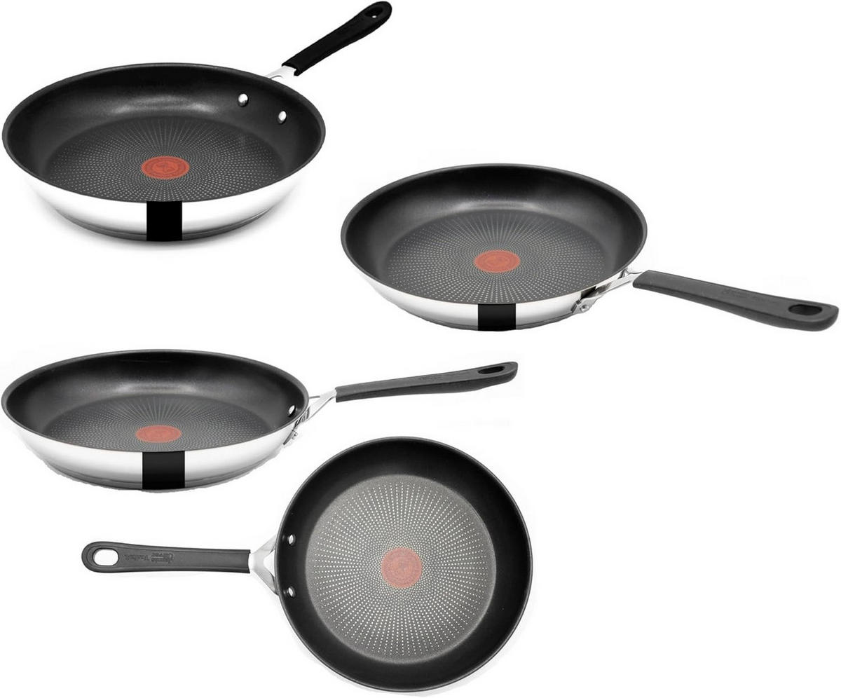 BRATPFANNE E30 26cm Edelstahl, Antihaftbeschichtung, Induktionsgeeignet, Thermo Signal, Ofenfest 175°C, Hitzebeständig 260°C, Genieteter Silikongriff - Silberfarben, Metall (26cm) - Tefal